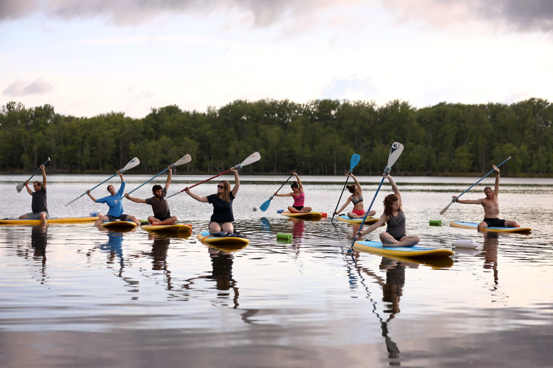 Paddleboard yoga at Creve Coeur Lake